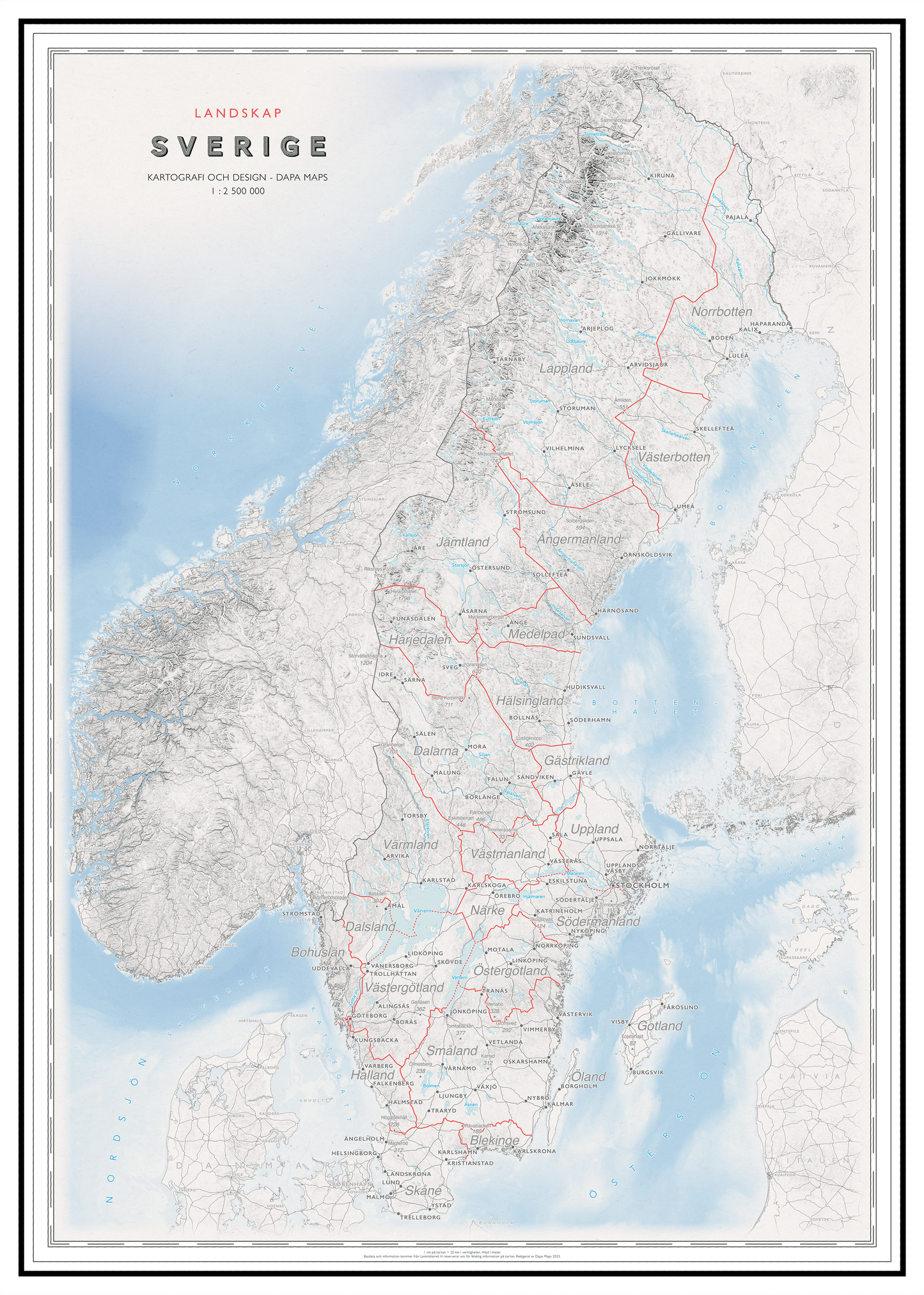 Sverigekarta med landskap