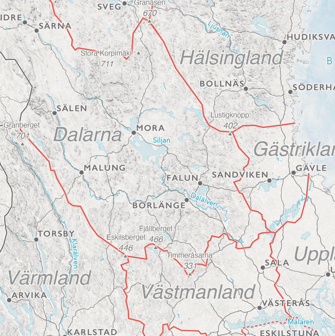Sverigekarta med landskap