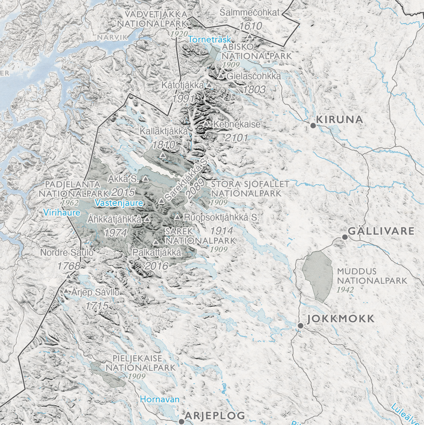 Sverigekarta med nationalparker