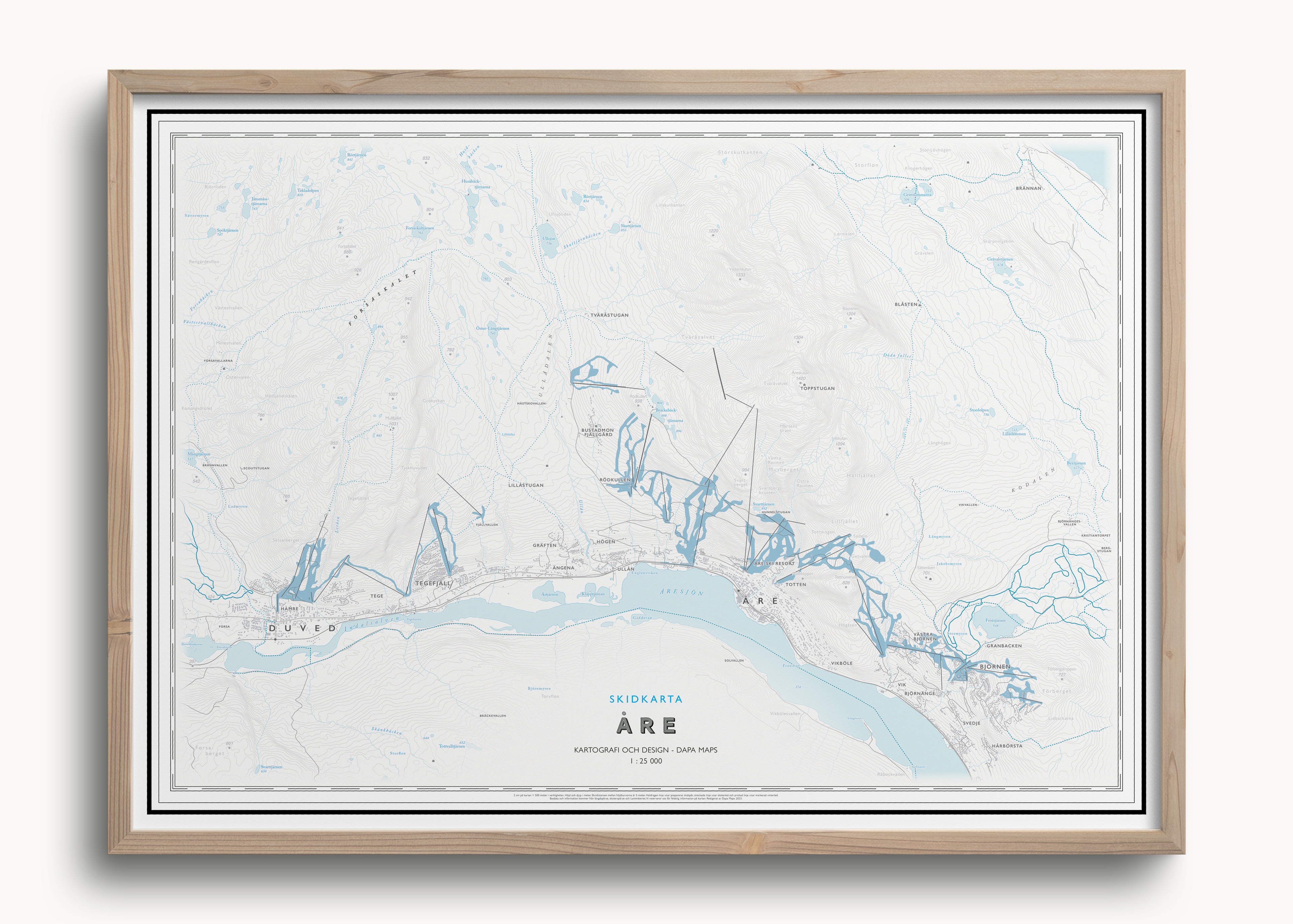 Skidkarta över Åre, en av tretton skidkartor från Dapa Maps över svenska fjällen och Ylläs i Finland.