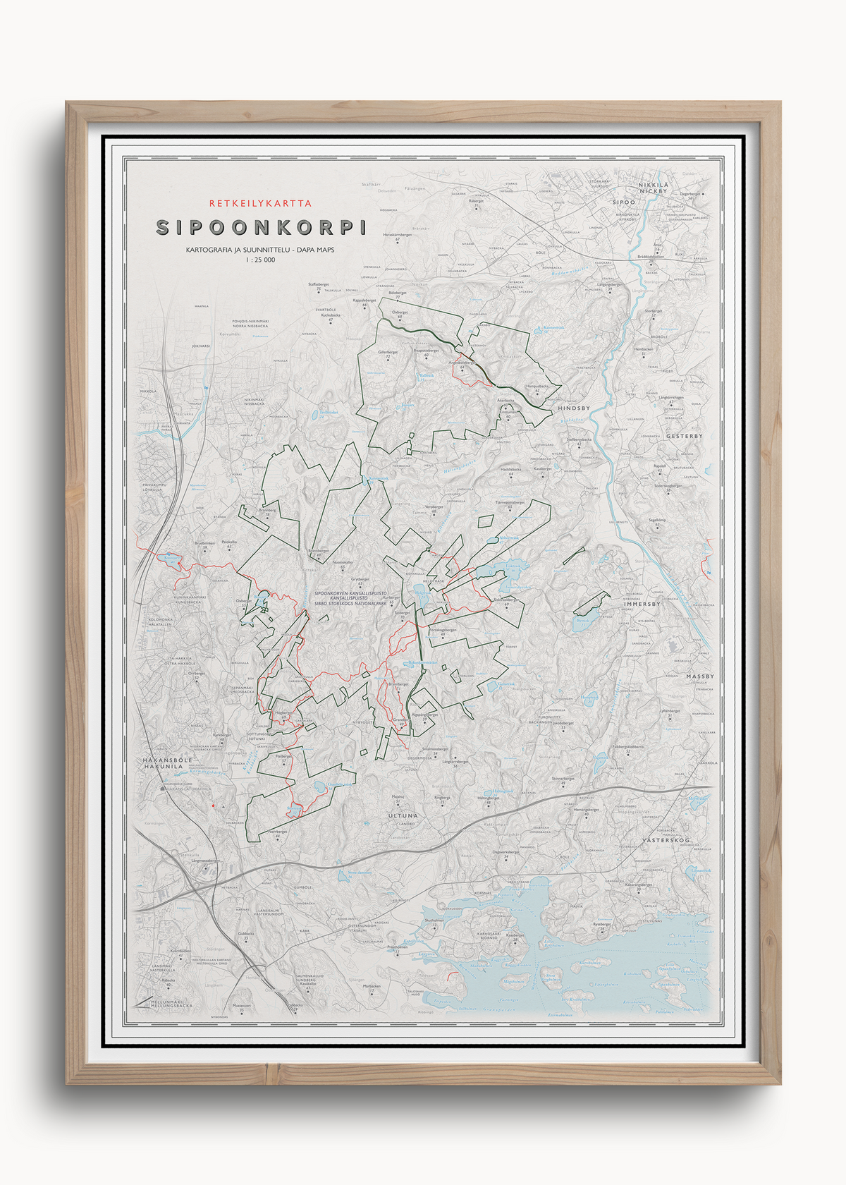 Sipoonkorven retkikartta, seinäkartta Dapa Mapsilta