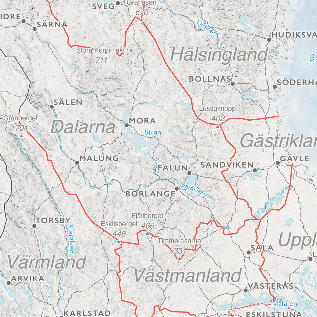 Sverigekarta med landskap