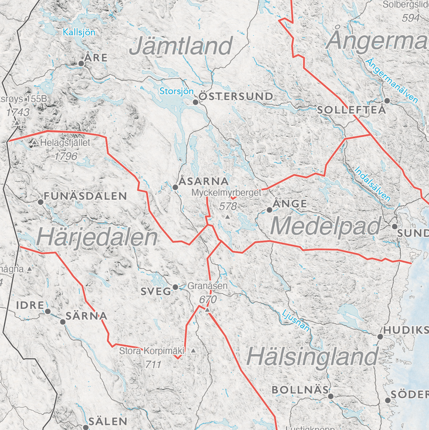 Sverigekarta med landskap