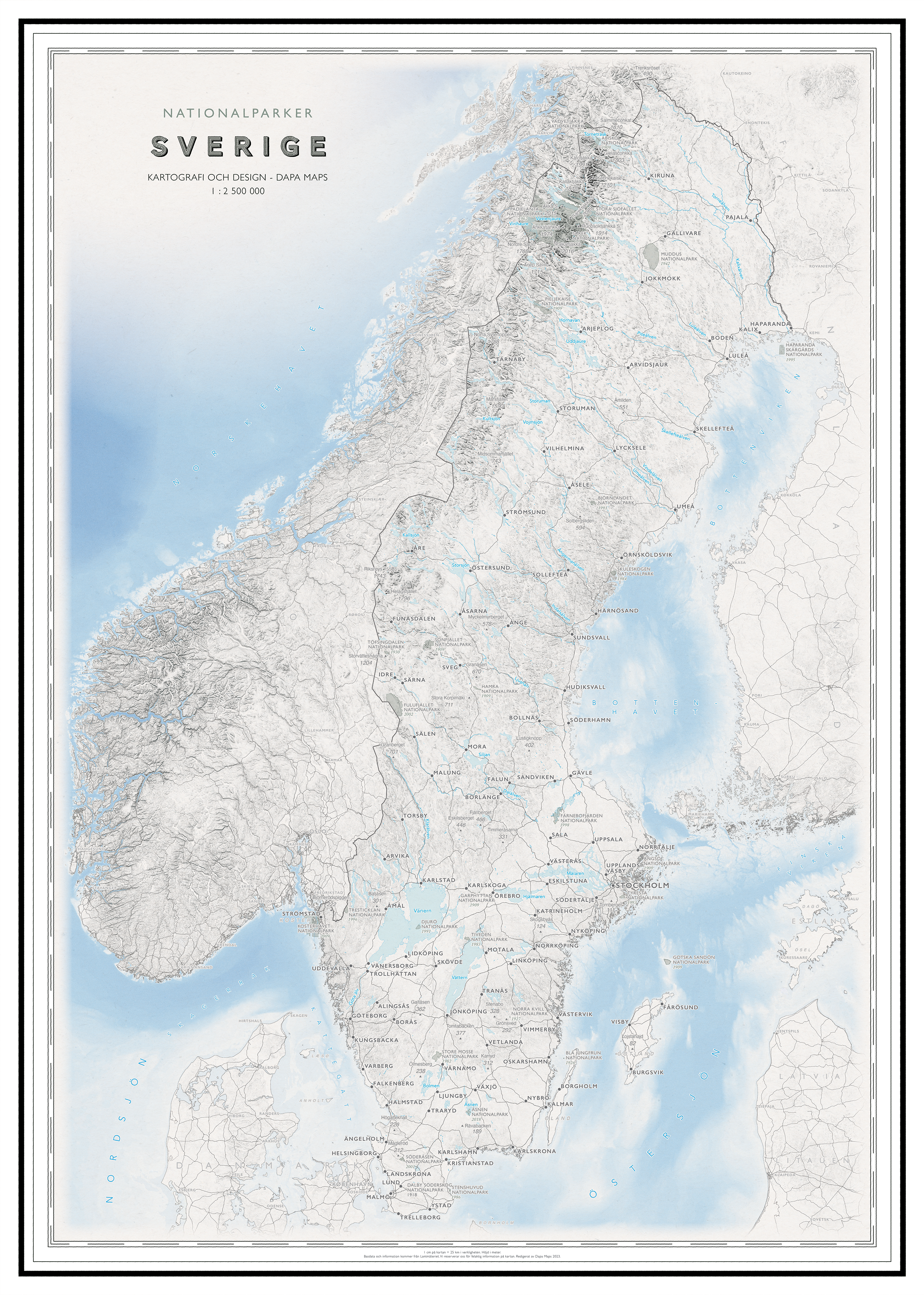 Sverigekarta med nationalparker