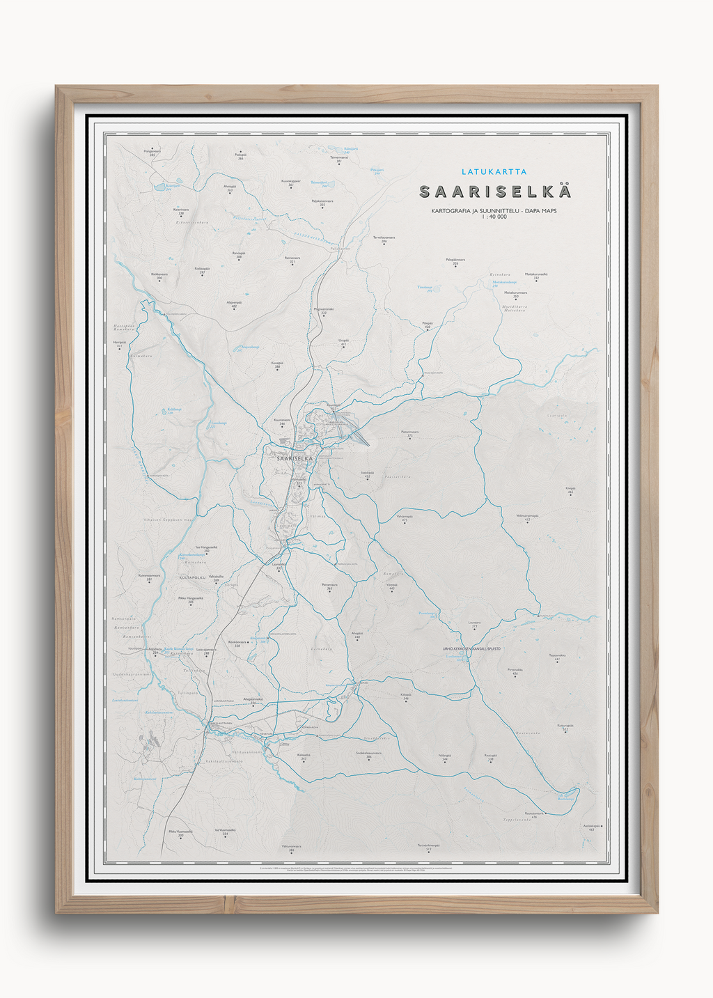 Saariselän latukartta, seinäkartta Dapa Mapsilta