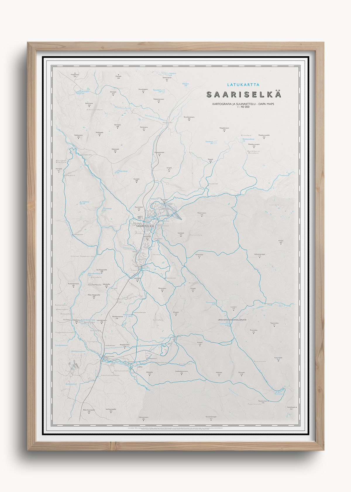 Saariselän latukartta, seinäkartta Dapa Mapsilta