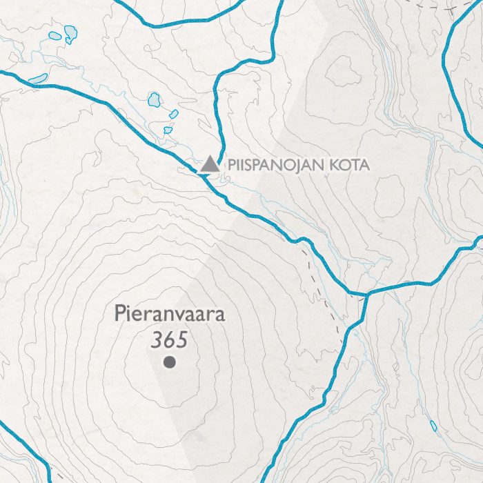 Saariselän latukartta, lähikuva: Pieranvaara ja Piispanojan kota