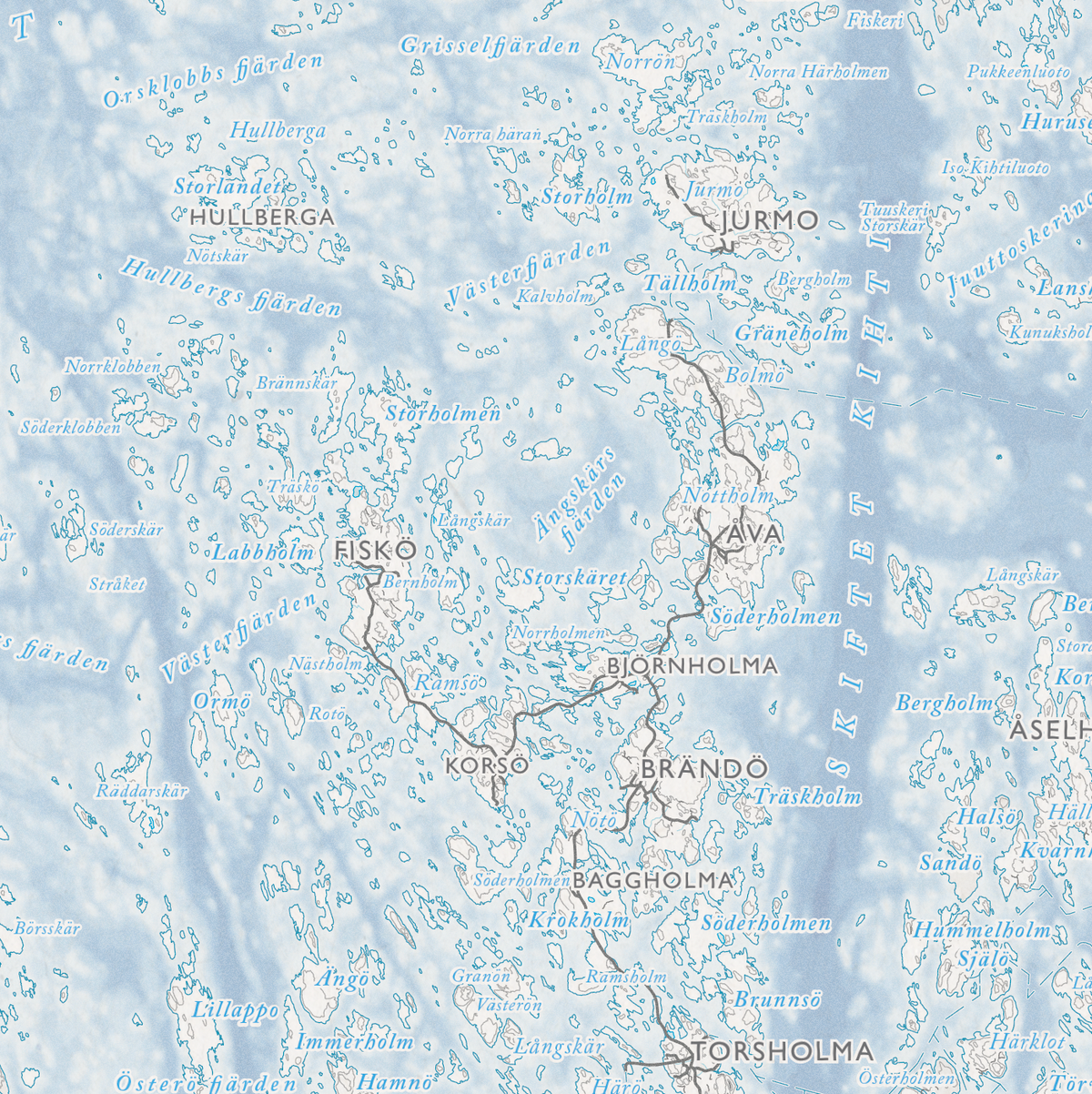 Skärgårdskarta Åland, närbild: Brändö, Jurmo och Skiftet