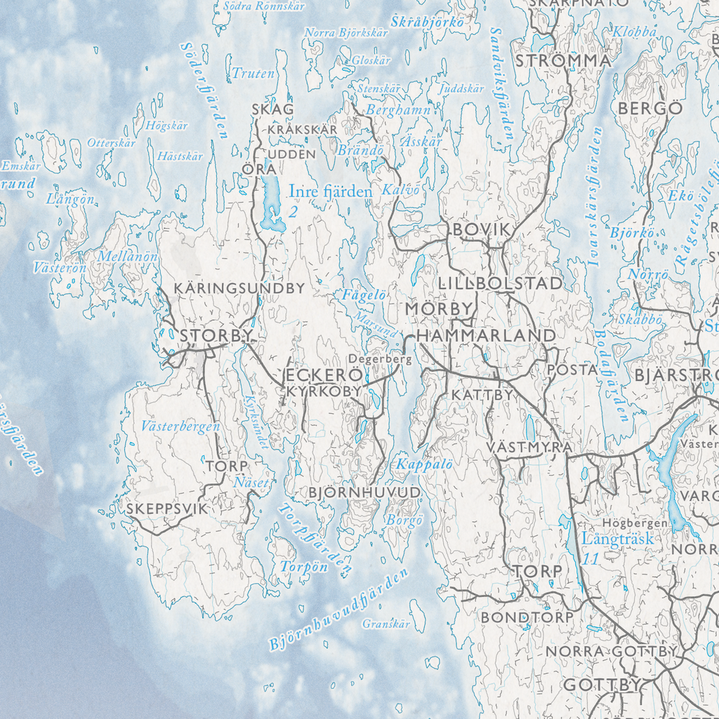 Skärgårdskarta Åland, närbild: Eckerö, Storby och Hammarland