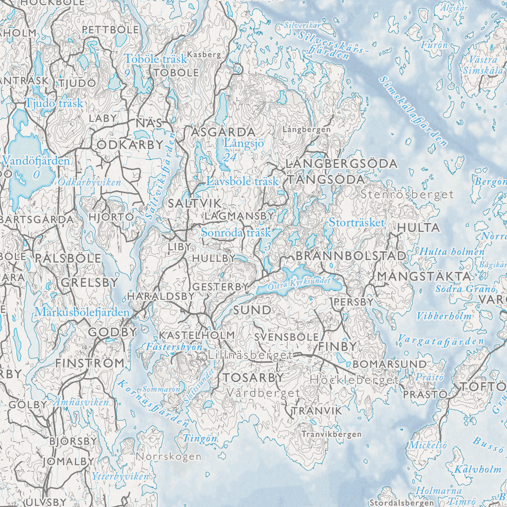 Skärgårdskarta Åland, närbild: Saltvik, Kastelholm och Bomarsund