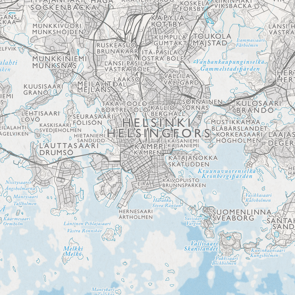 Porkkalan saaristokartta, lähikuva: Helsinki, Lauttasaari ja Suomenlinna