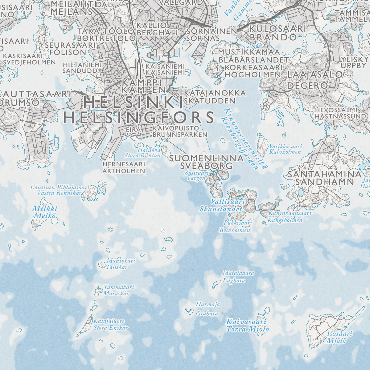 Porvoon saaristokartta, lähikuva: Helsinki, Suomenlinna ja Isosaari