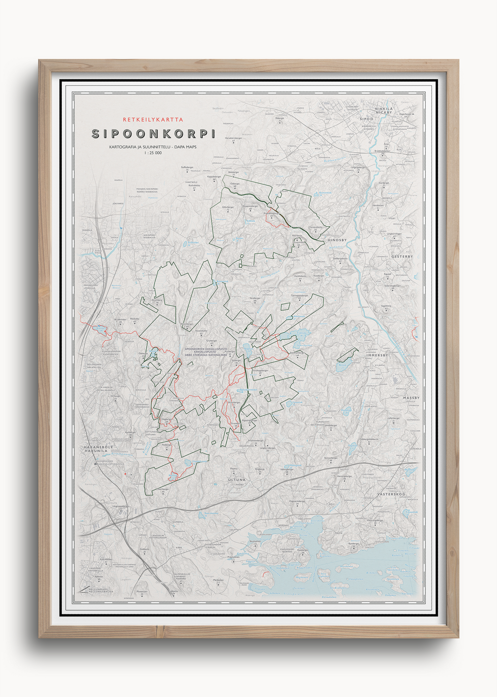 Sipoonkorven retkikartta, seinäkartta Dapa Mapsilta