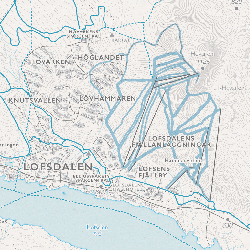 Skidkarta Lofsdalen, närbild: Lofsdalen, Hovärken och Lövhammaren