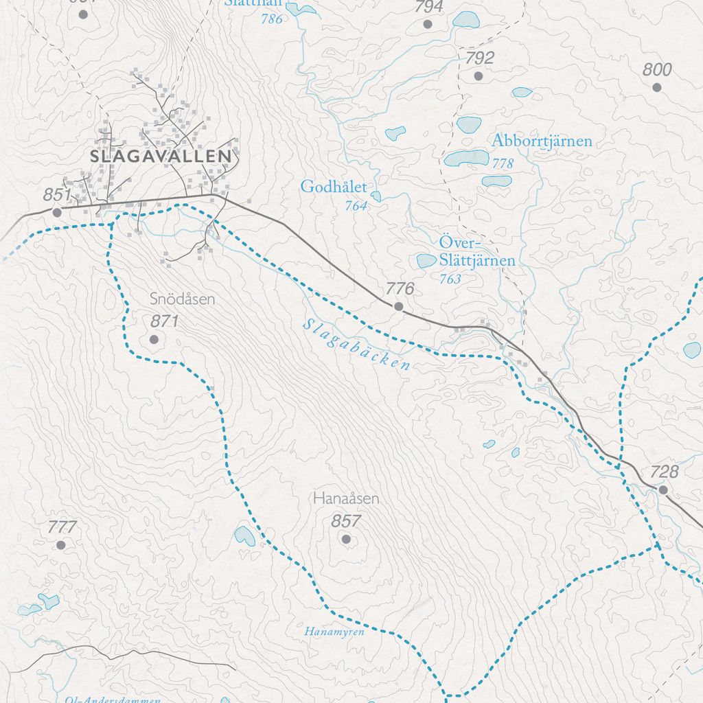 Skidkarta Lofsdalen, närbild: Slagavallen, Snödåsen och Hanaåsen