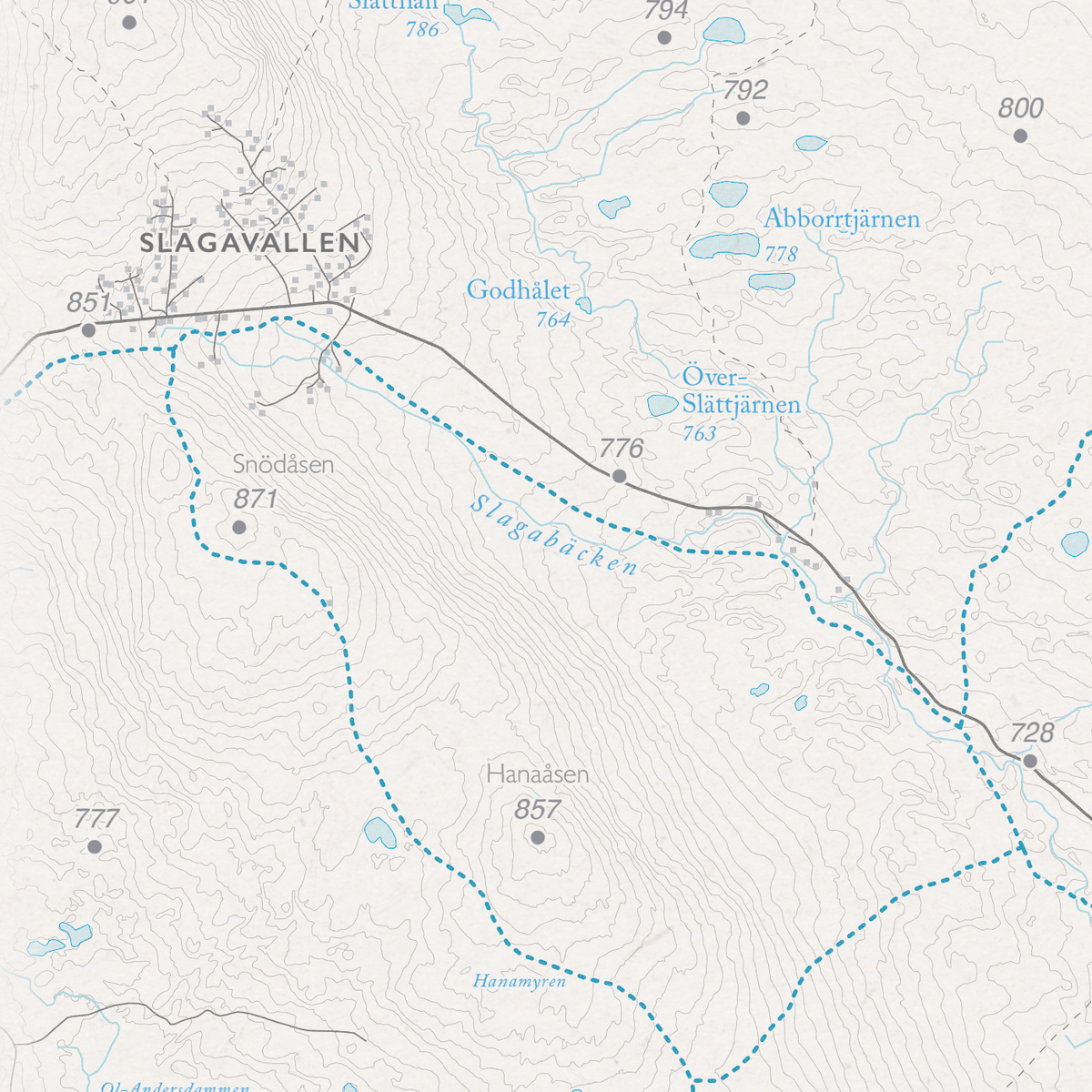Skidkarta Lofsdalen, närbild: Slagavallen, Snödåsen och Hanaåsen