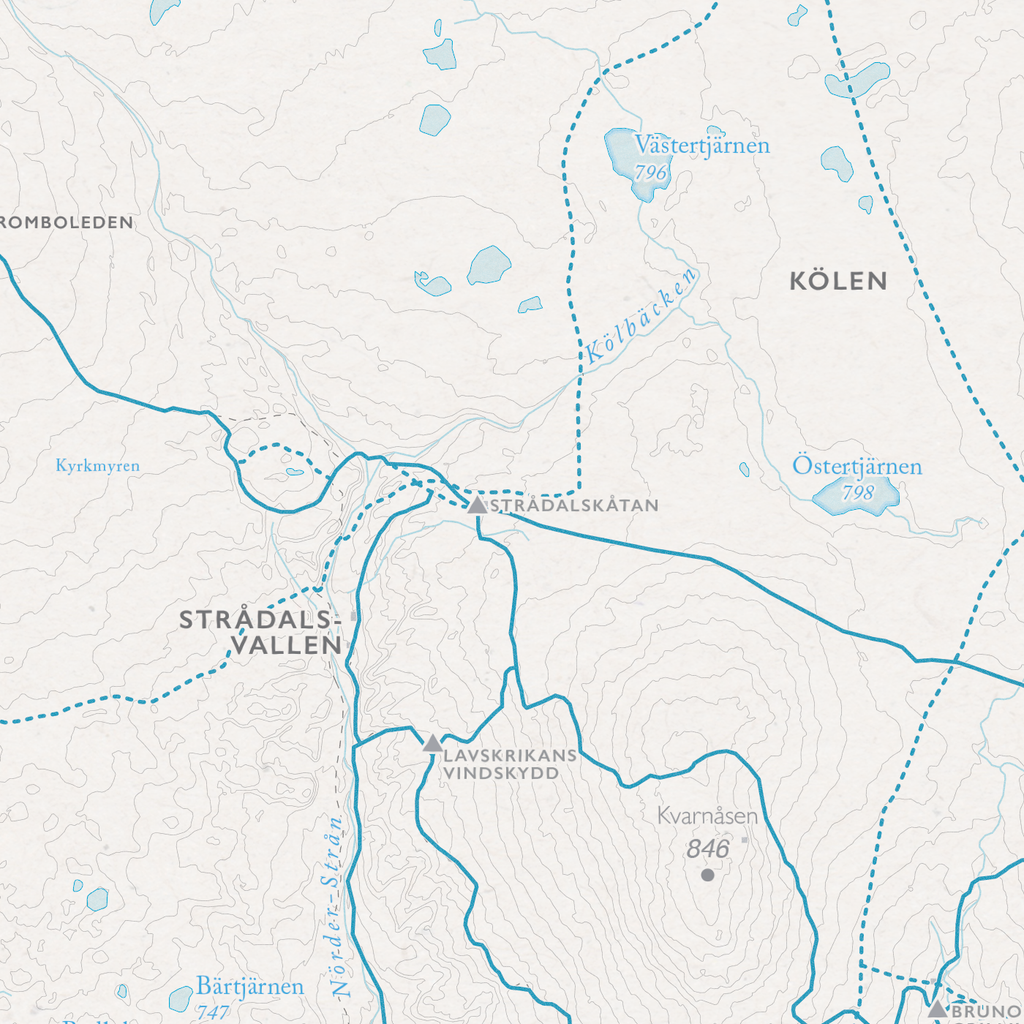 Skidkarta Lofsdalen, närbild: Strådalsvallen, Strådalskåtan och Lavskrikans vindskydd
